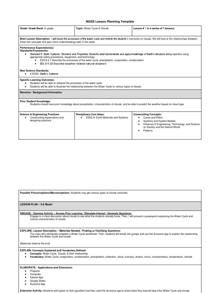 Ngss Lesson Plans Ngss Lesson Planning Template Cloud Lesson Plan