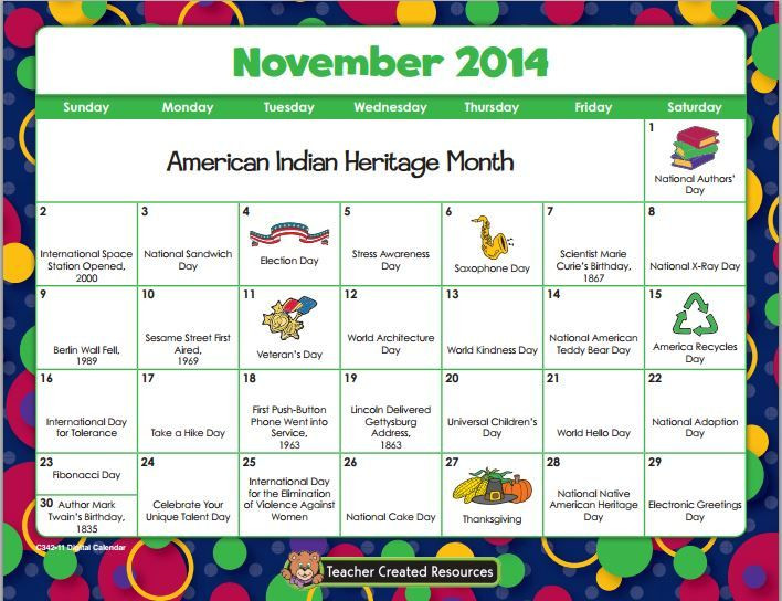 November Lesson Plan themes Free November Calender Filled with Exciting events that