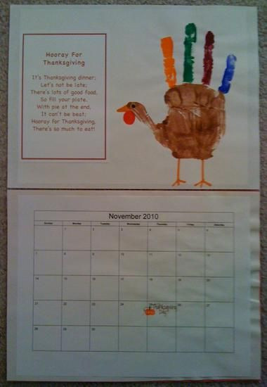 November Lesson Plan themes Hand Print Calendar November