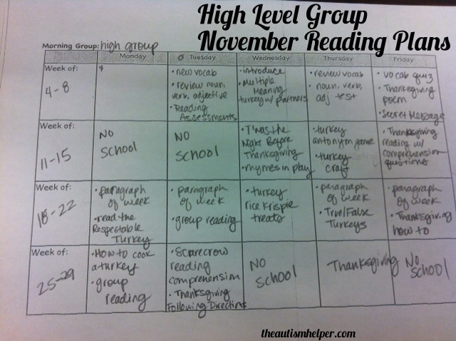 November Lesson Plan themes November Reading Lesson Plans the Autism Helper