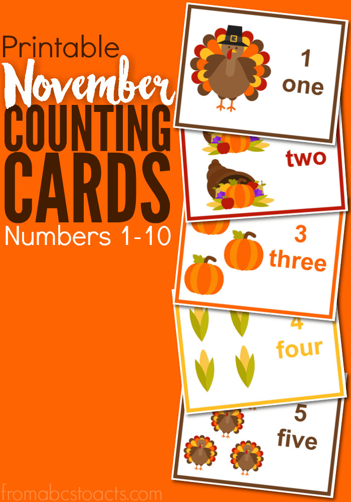November Lesson Plans for toddlers Printable November Counting Cards Numbers 1 10