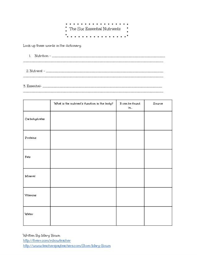 Nutrition Lesson Plans High School the Six Essential Nutrients Lesson Plan and Worksheet
