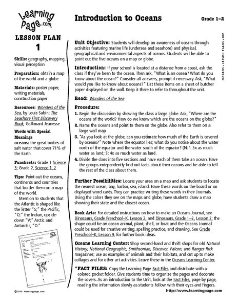 Ocean Lesson Plans Ocean Lesson Plans Worksheet for 1st 2nd Grade