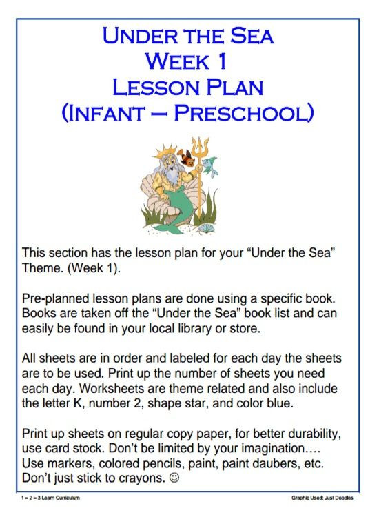 Ocean Lesson Plans Preschool Free Under the Sea Week 1 Lesson Plan Infant