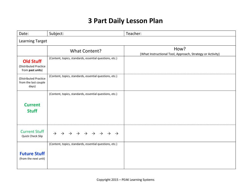 Parts Of Lesson Plan 3 Part Daily Lesson Plan Blank Vr5