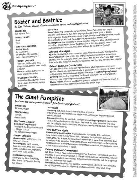 Pbs Lesson Plans Pbs Kids Go Buster Buster and Beatrice the Giant Pumpkins