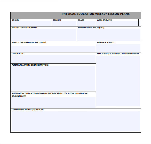 Pe Lesson Plan Template Free 14 Sample Physical Education Lesson Plan Templates