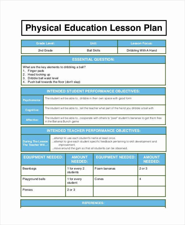 Pe Lesson Plan Template Pe Lesson Plan Template Beautiful Physical Education