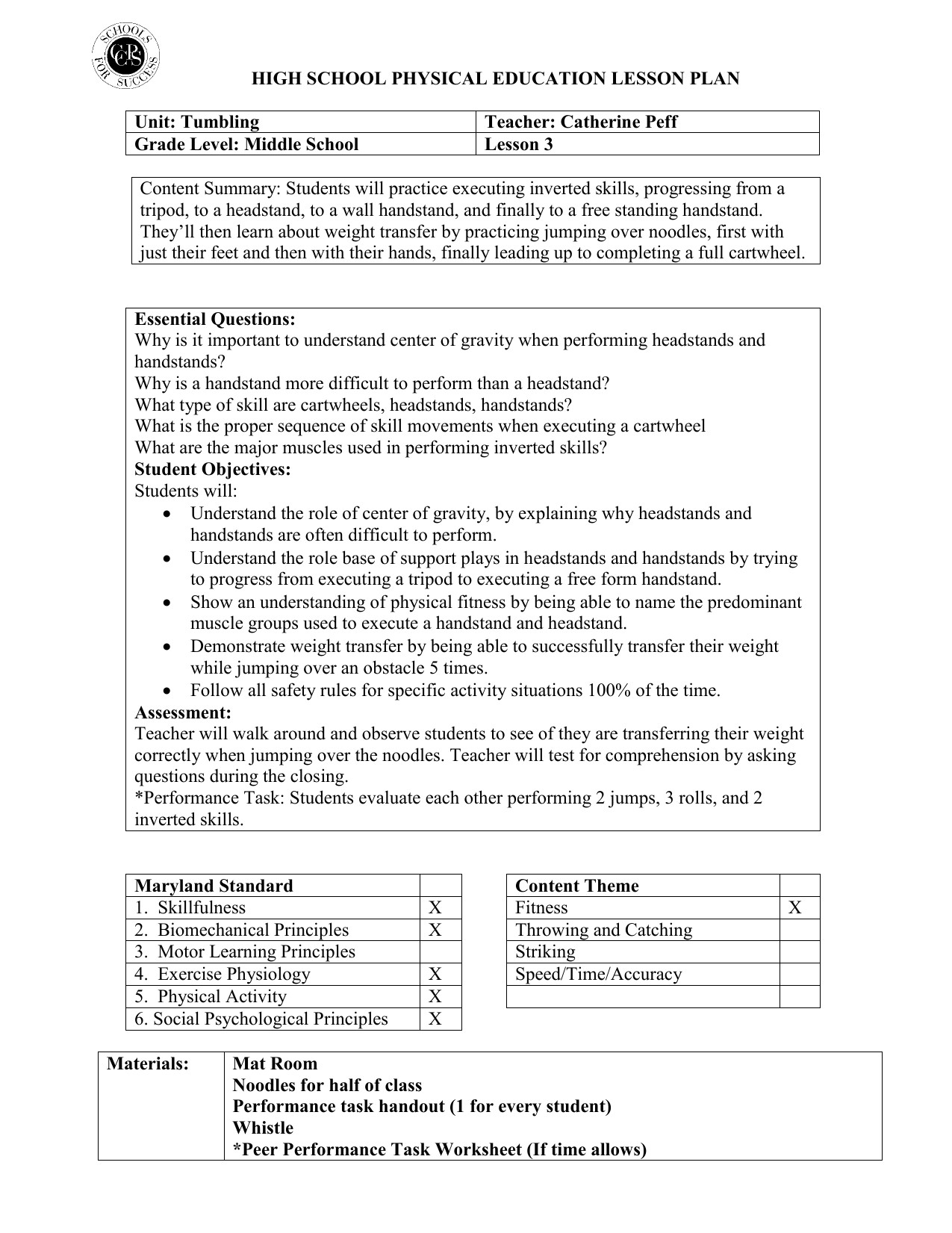 Pe Lesson Plans Elementary Physical Education Lesson Plan