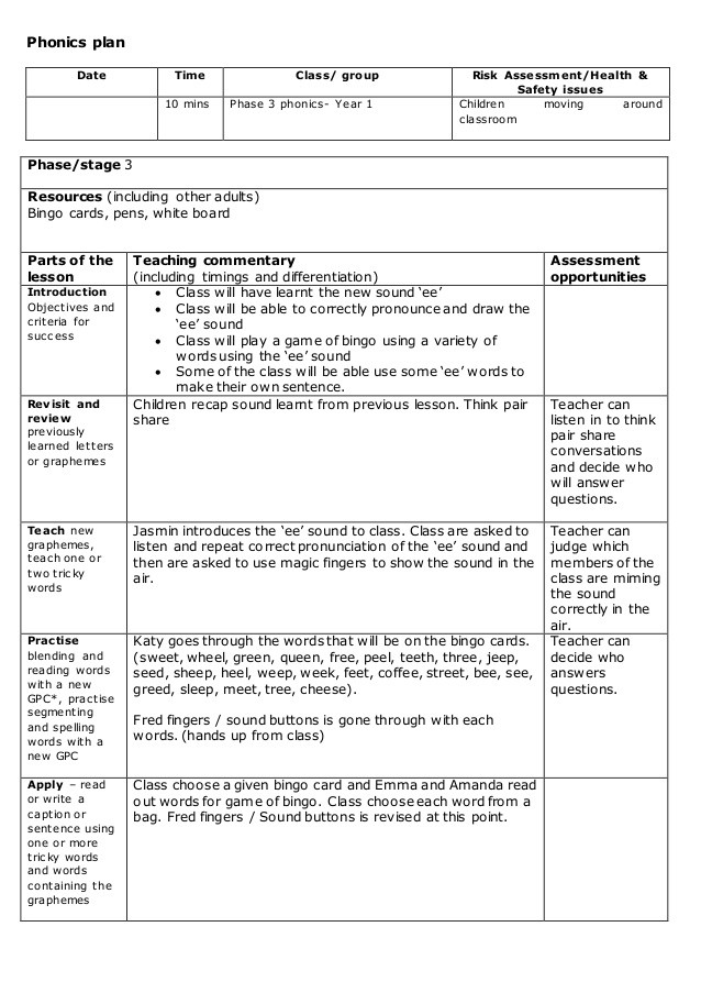 Phonics Lesson Plans Daisy Blake