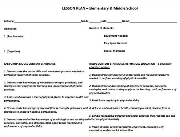 Physical Education Lesson Plan Template 15 Sample Physical Education Lesson Plans