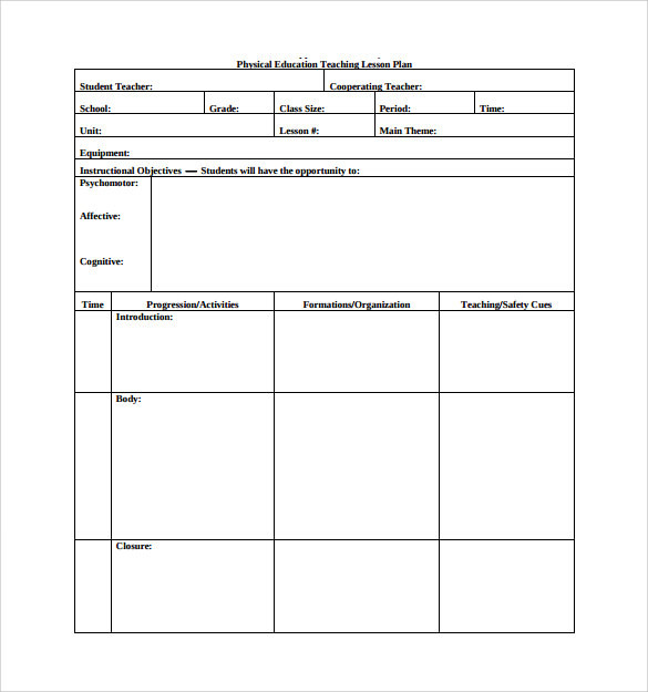 Physical Education Lesson Plan Template 15 Sample Physical Education Lesson Plans