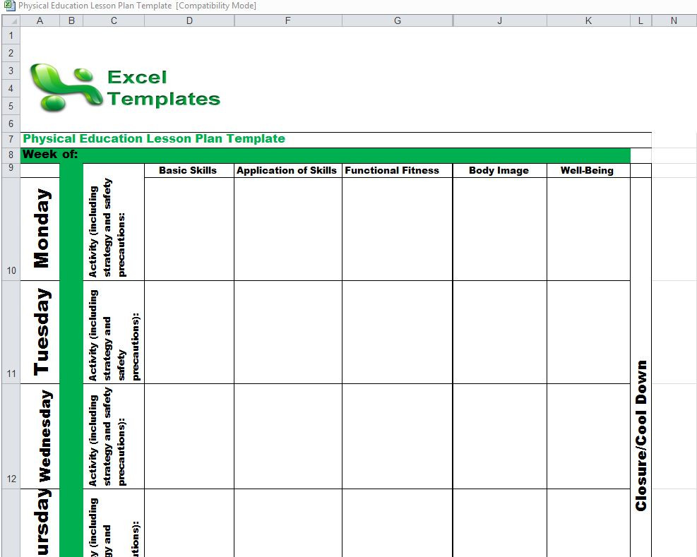 Physical Education Lesson Plan Template Physical Education Lesson Plan Template