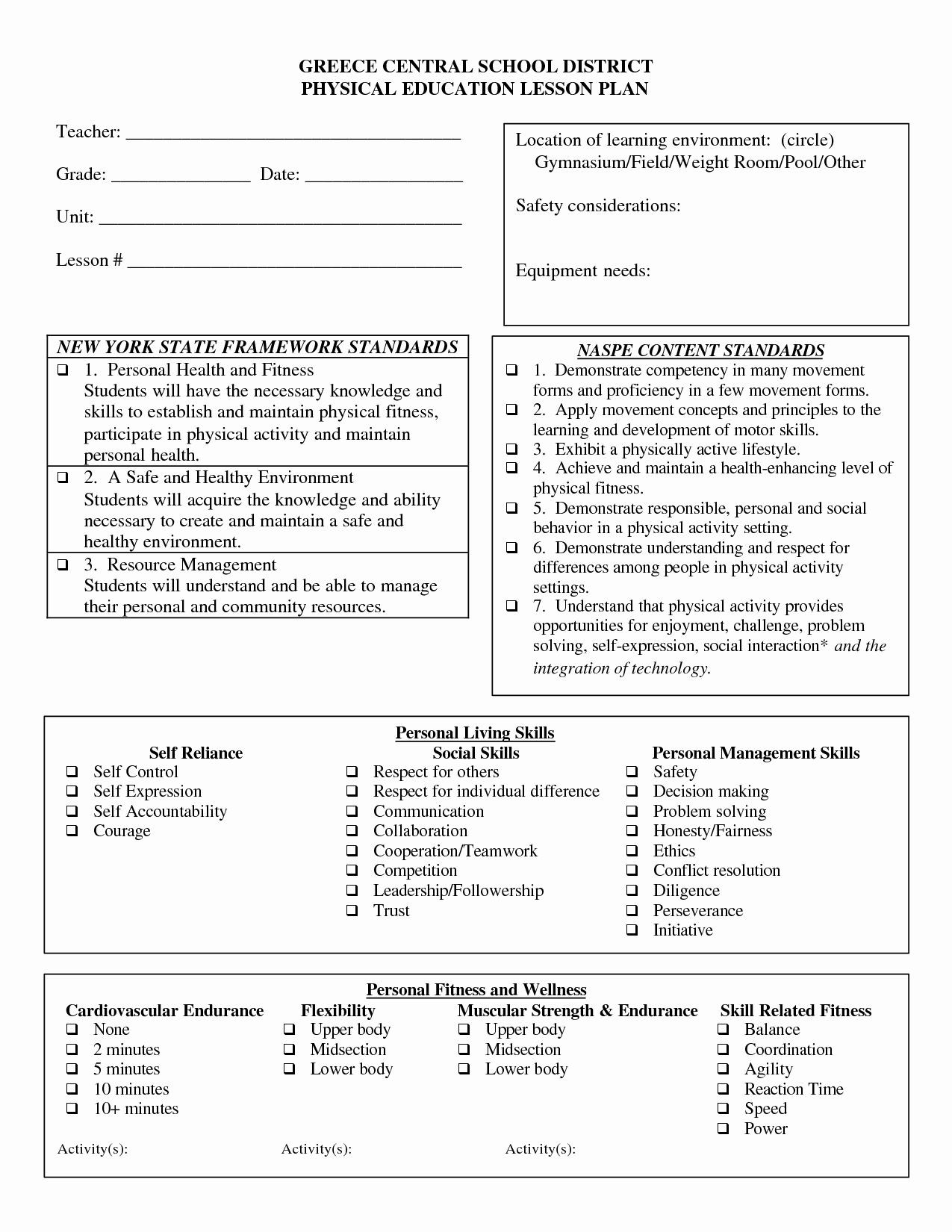 Physical Education Lesson Plans 25 Physical Education Lesson Plan Template In 2020 with