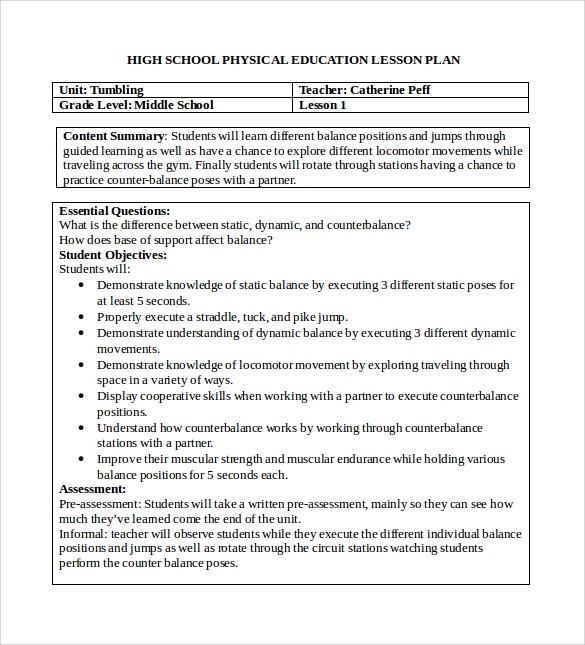 Physical Education Lesson Plans Free 14 Sample Physical Education Lesson Plan Templates