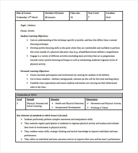 Physical Education Lesson Plans Free 14 Sample Physical Education Lesson Plan Templates