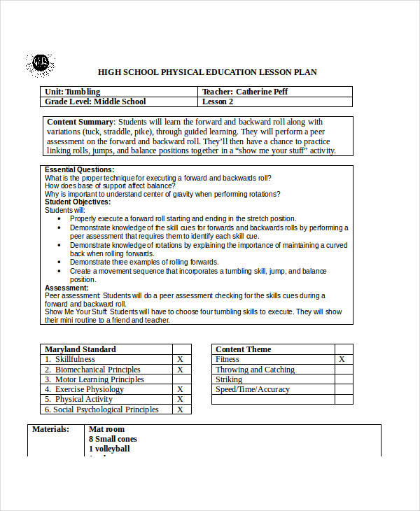Physical Education Lesson Plans Free 62 Lesson Plan Examples &amp; Samples In Google Docs