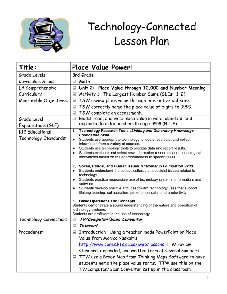 Place Value Lesson Plan Place Value Power