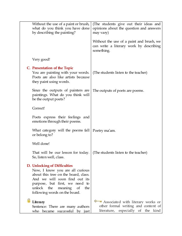 Poetry Lesson Plans Detailed Lesson Plan In Poetry
