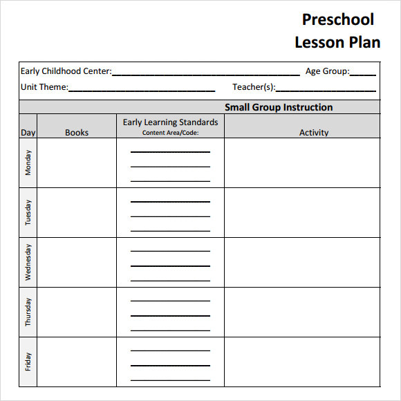 Preschool Daily Lesson Plan Free 10 Sample Preschool Lesson Plan Templates In Google
