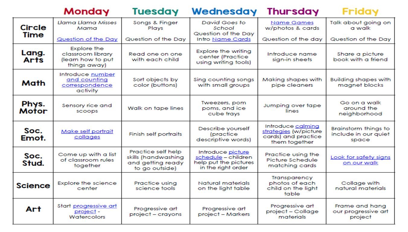 Preschool Daily Lesson Plan Daisy Blake