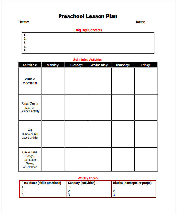Preschool Lesson Plan Example Free 62 Lesson Plan Examples &amp; Samples In Google Docs