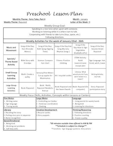 Preschool Weekly Lesson Plan 12 Preschool Weekly Lesson Plan Templates In Pdf