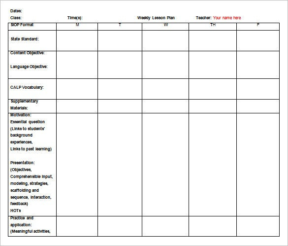 Preschool Weekly Lesson Plan 25 Plan Template Word Excel Pdf