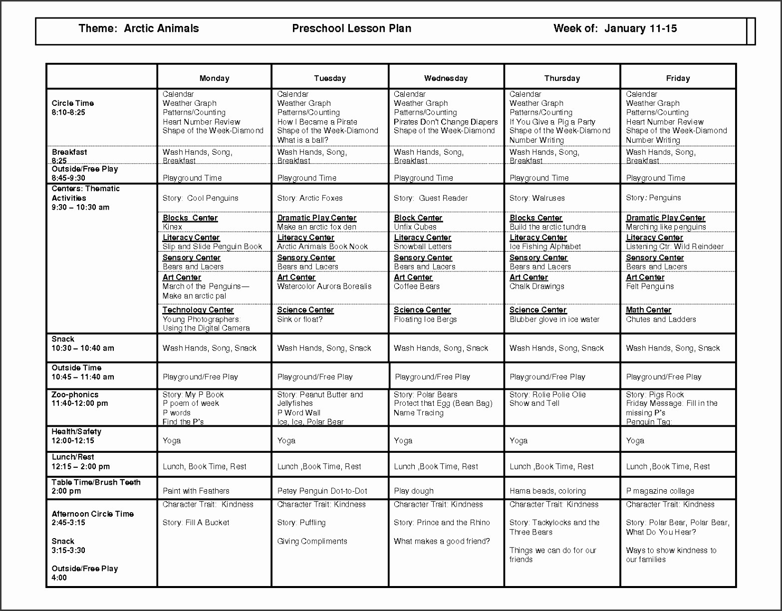 Preschool Weekly Lesson Plan 7 Mon Core Weekly Lesson Plan Template