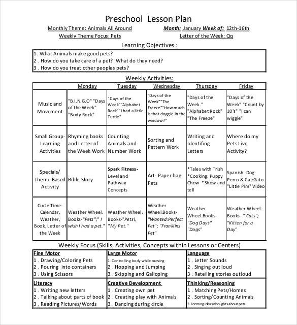 Preschool Weekly Lesson Plan Preschool Weekly Lesson Plan Template