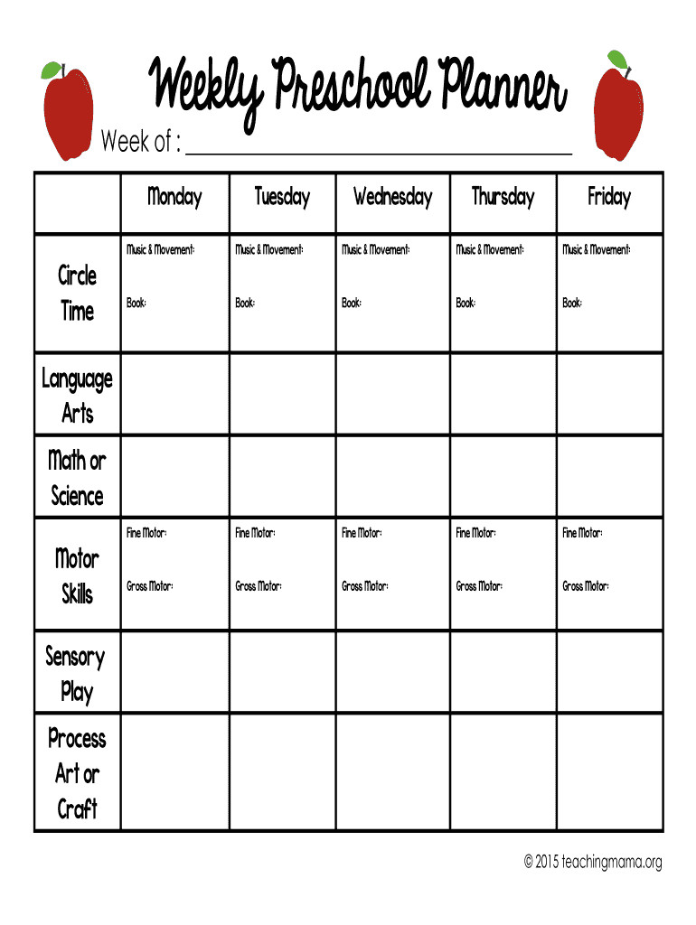 Preschool Weekly Lesson Plan Template Weekly Preschool Planner Fill Out and Sign Printable Pdf