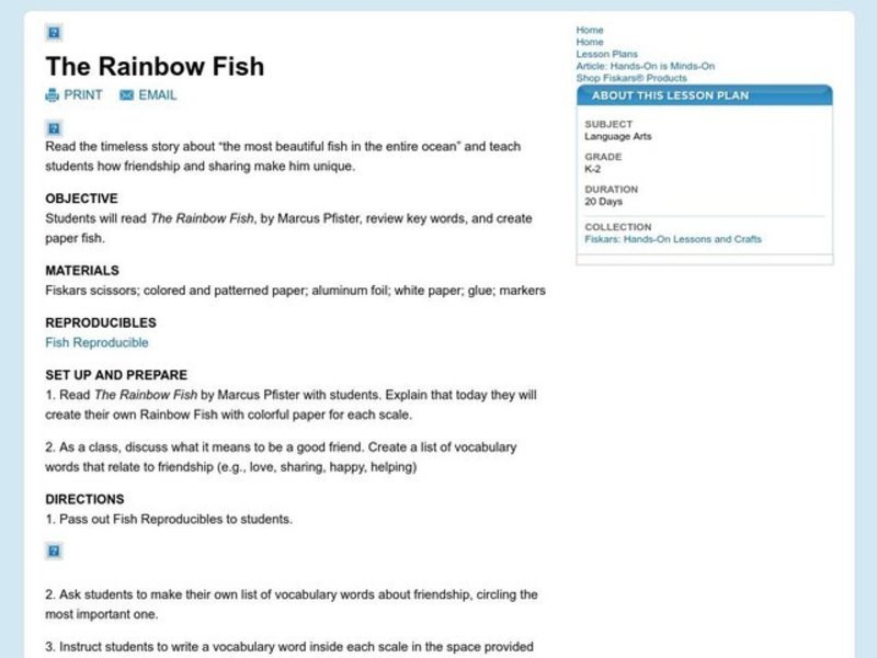 Rainbow Fish Lesson Plans the Rainbow Fish Lesson Plan for 1st 2nd Grade
