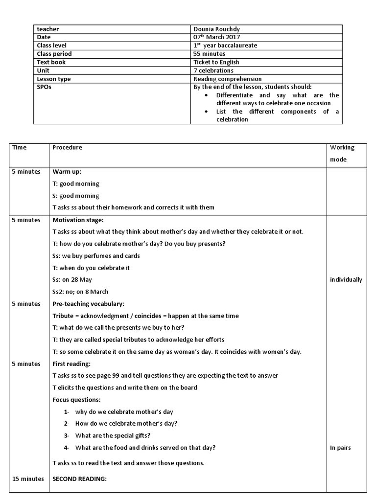 Reading Comprehension Lesson Plan Reading Prehension Reading Prehension