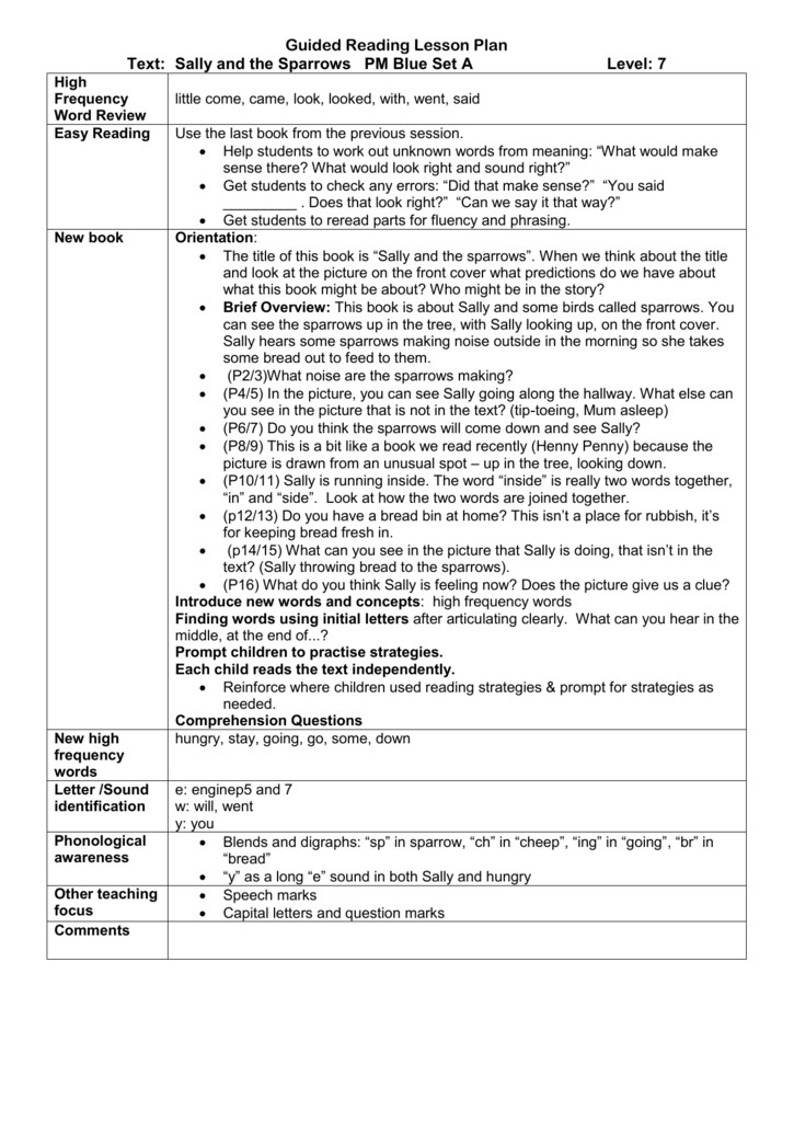 Reading Lesson Plan Guided Reading Lesson Plan Gdrive