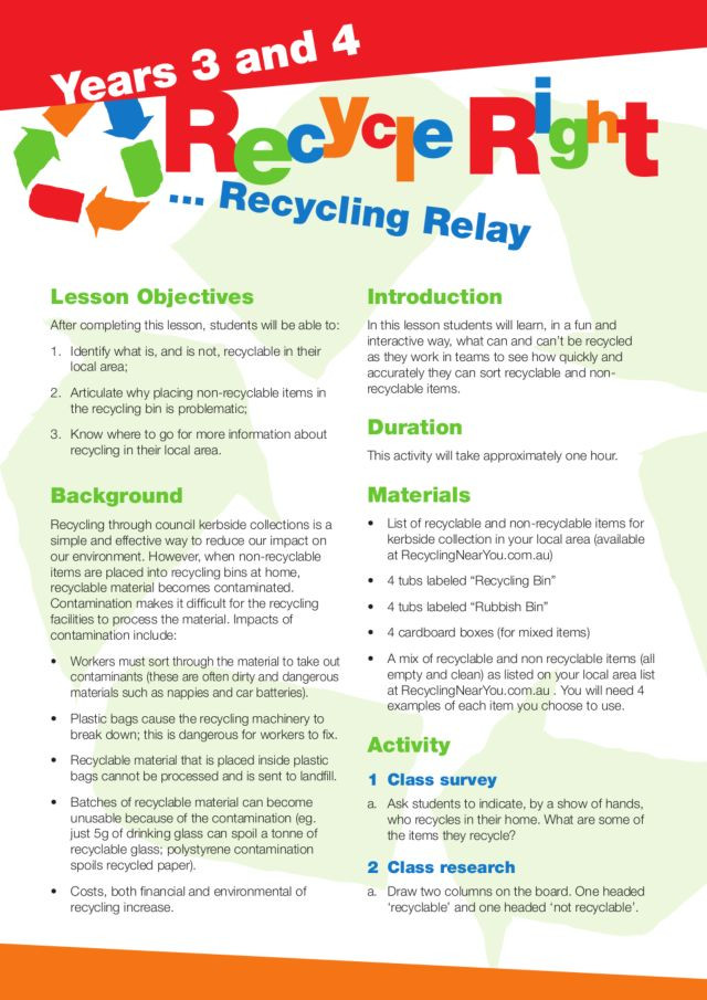 Recycling Lesson Plan Recycle Right Recycling Relay Lesson Plan for 1st 5th
