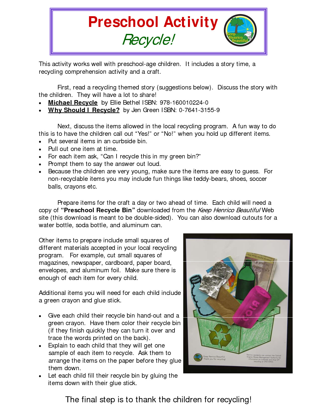 Recycling Lesson Plan Recycling Preschool Activity Worksheet Link