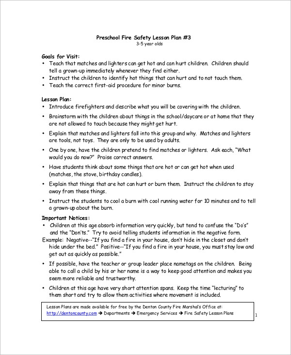 Safety Lesson Plans for Preschoolers Free 9 Sample Preschool Lesson Plan Templates In Ms Word