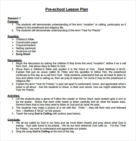 Sample Lesson Plan for Preschool Free 10 Sample Preschool Lesson Plan Templates In Google