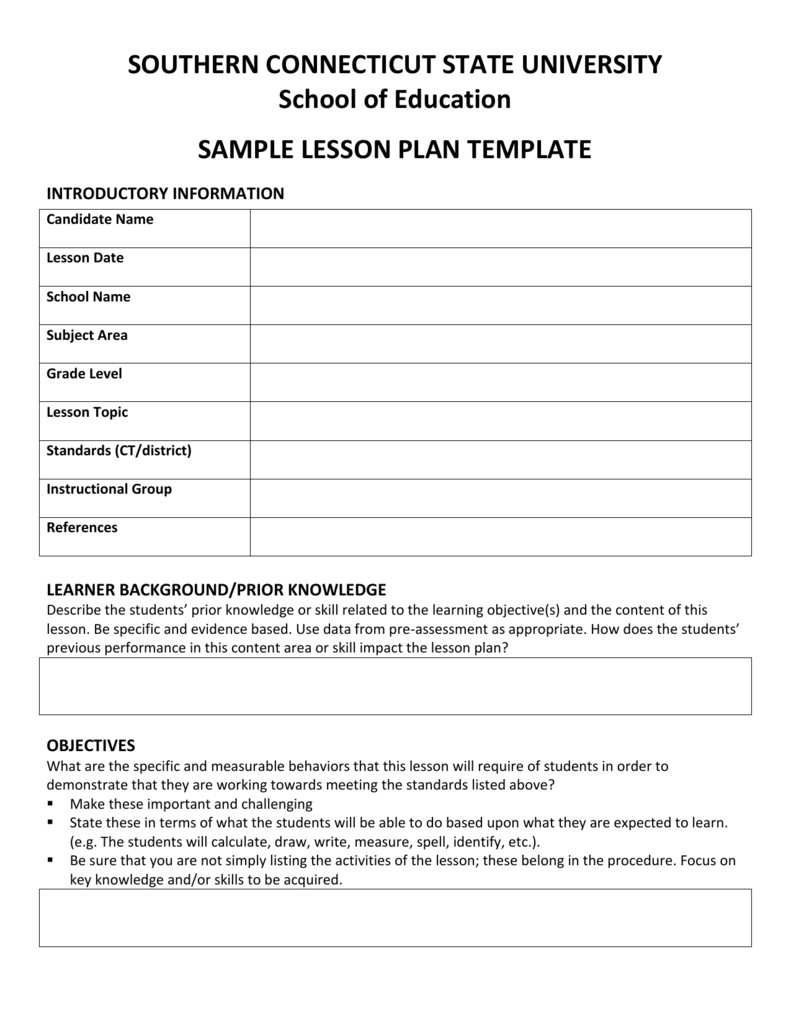 Sample Lesson Plan format Appendix D Sample Lesson Plan Template