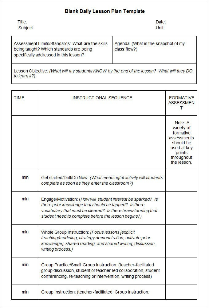 Sample Lesson Plan Template Blank Lesson Plan Template 3 Free Word Documents