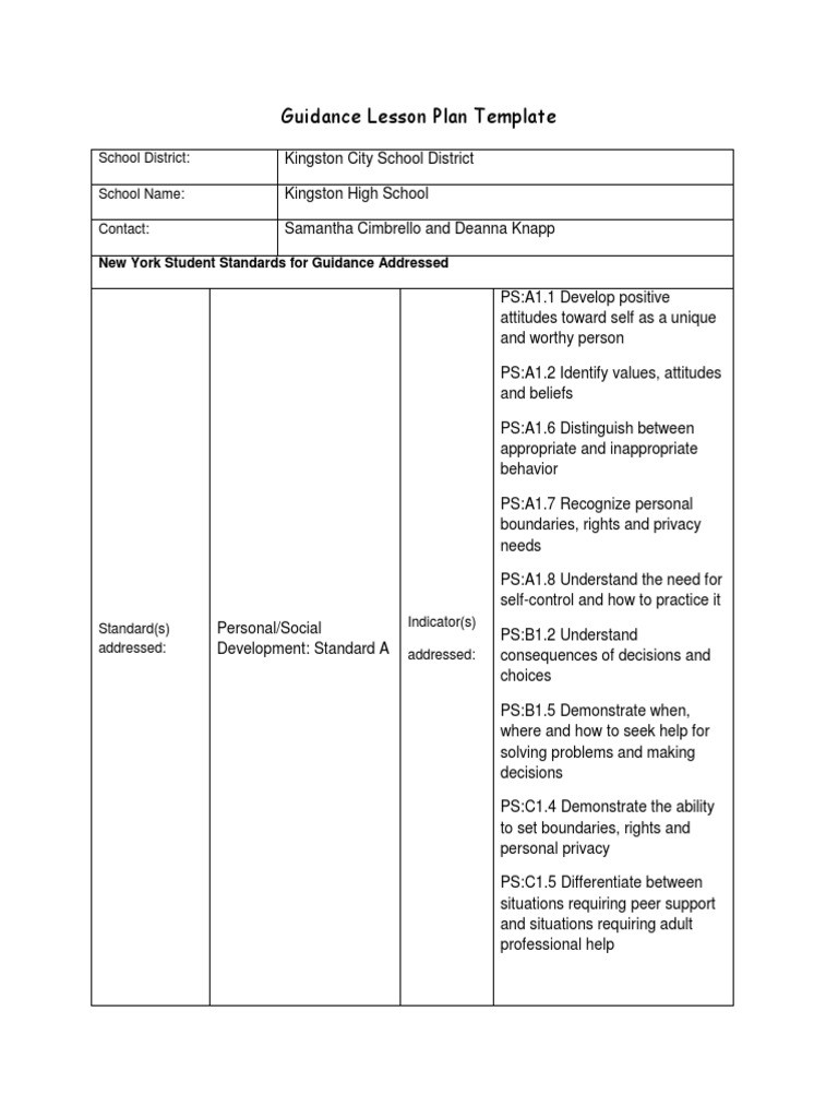 School Counseling Lesson Plans Guidance Lesson Plan Template 1 Internet