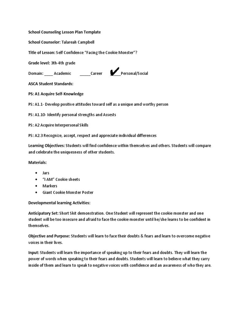 School Counseling Lesson Plans School Counseling Lesson Plan Template