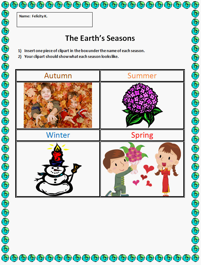 Seasons Lesson Plan Seasons Of the Year Matching Activity