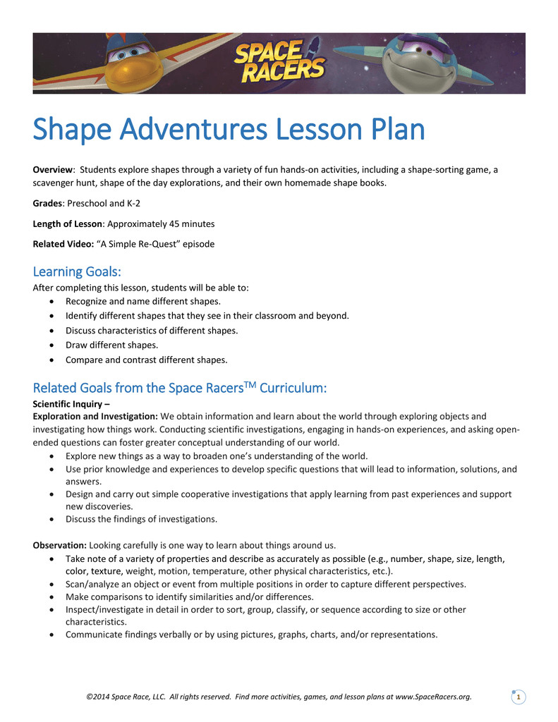 Shapes Lesson Plan Shape Adventures Lesson Plan