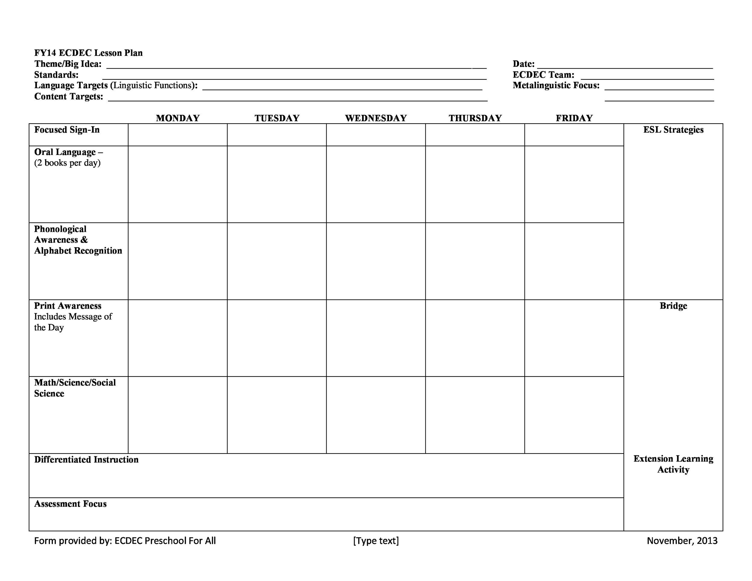 Simple Lesson Plan Template 44 Free Lesson Plan Templates [ Mon Core Preschool Weekly]