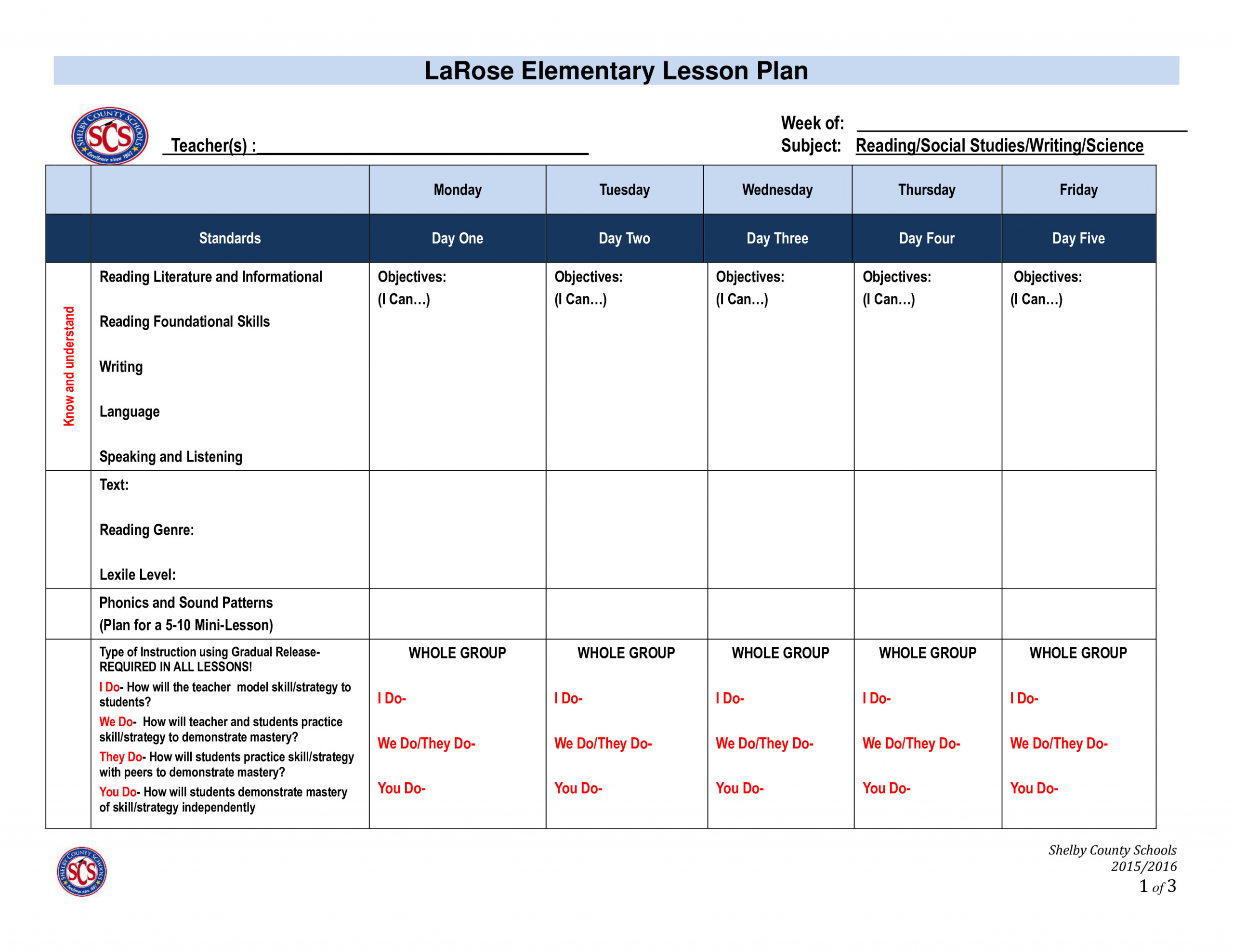 Simple Lesson Plan Template Elementary Lesson Plan