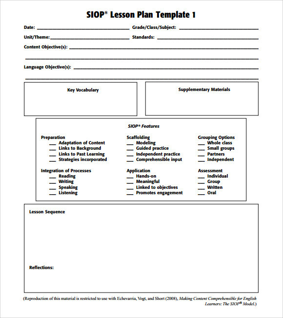 Siop Lesson Plan Examples Free 9 Sample Siop Lesson Plan Templates In Pdf