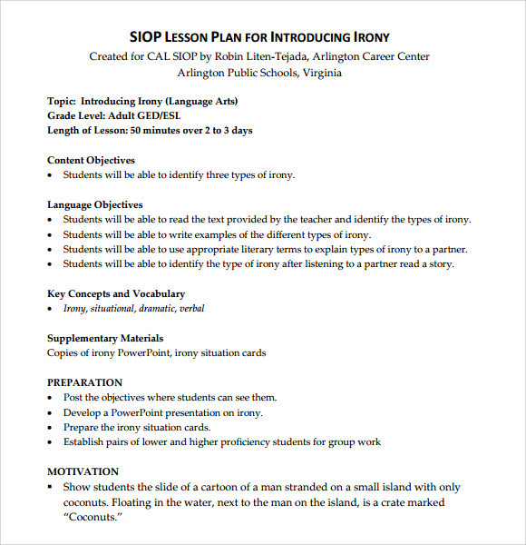 Siop Lesson Plan Examples Free 9 Siop Lesson Plan Templates In Pdf