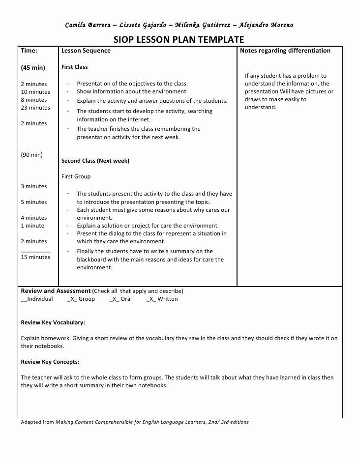 Siop Lesson Plan Examples Siop Lesson Plan Template 3 Inspirational Siop Unit Lesson