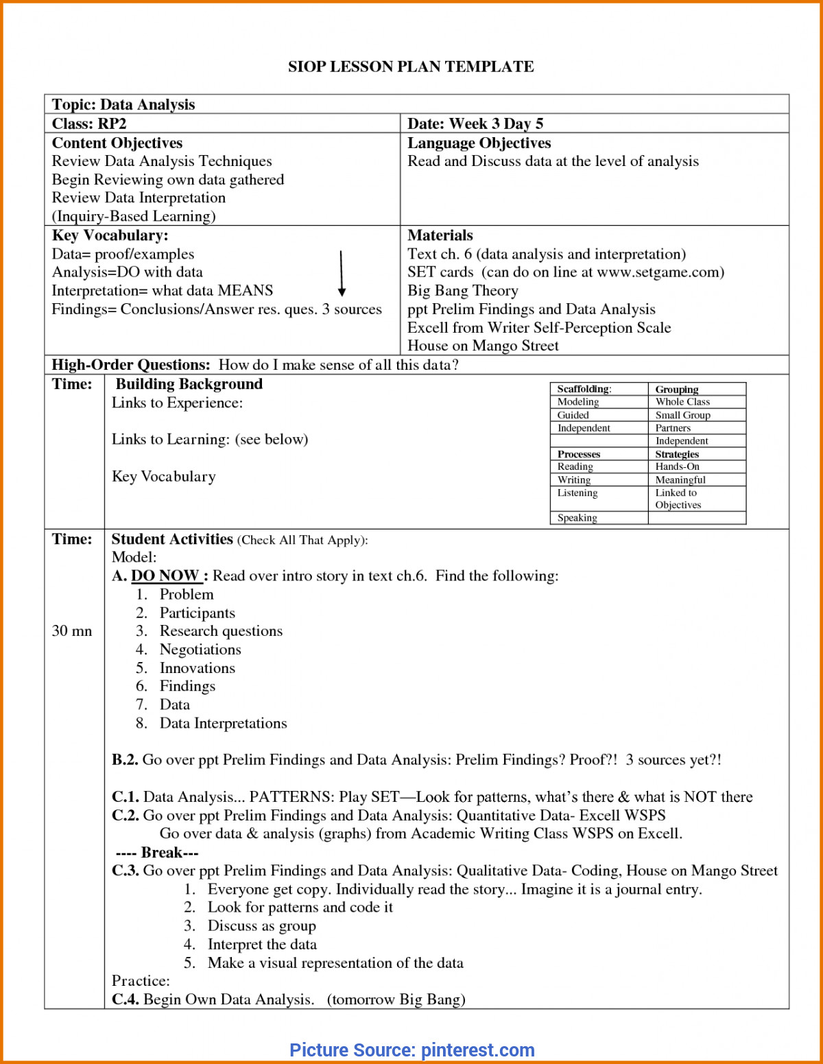 Siop Lesson Plan Examples Useful Siop Lesson Plan for English Language Learners Siop